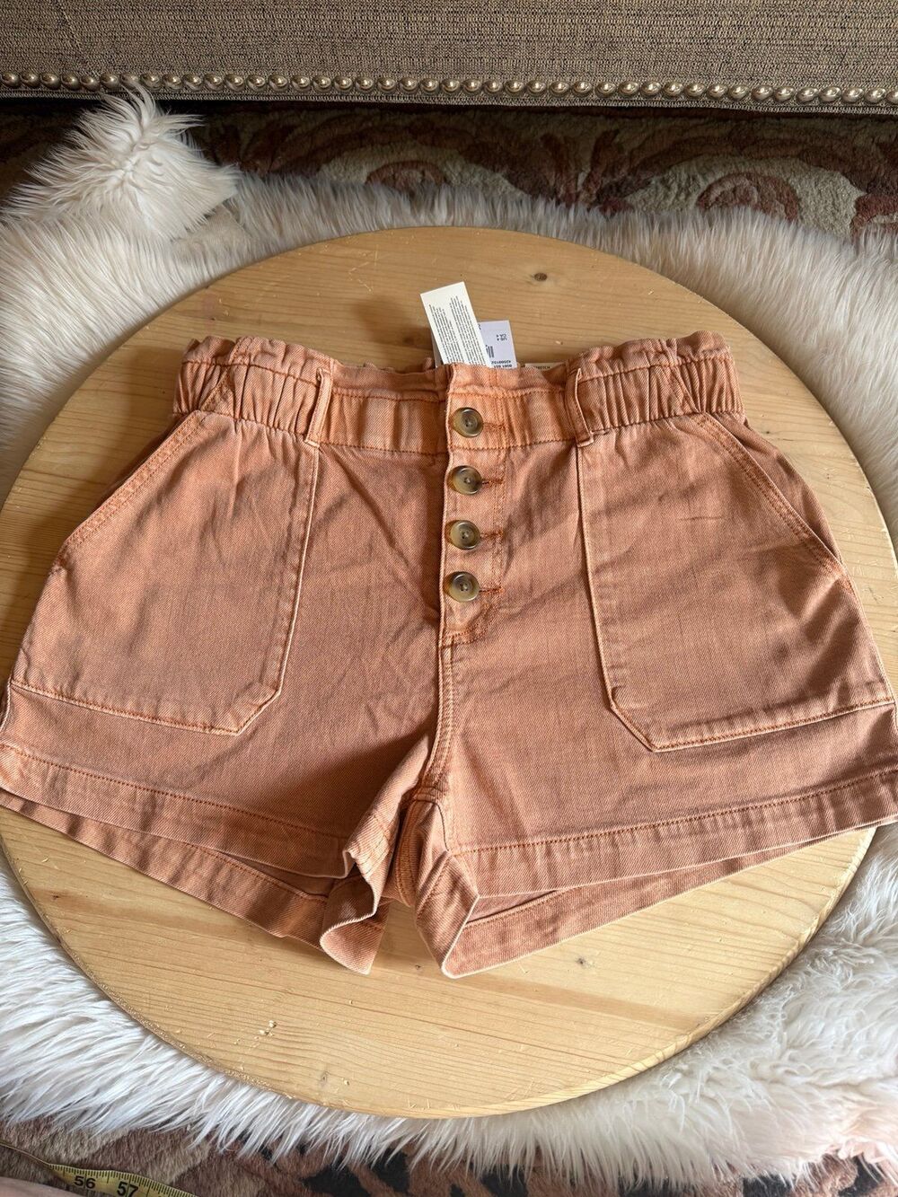 American Eagle Outfitters High Waist Button Front Shorts in Rust